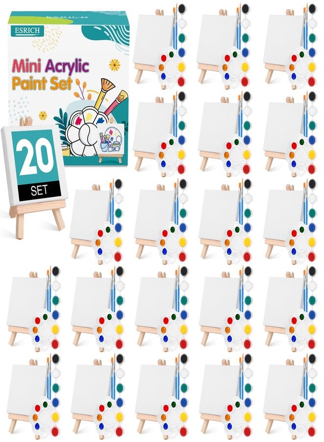 ESRICH 20 Set Mini Acrylic Paint Set,Mini Canvas Painting Kit,Stretched Canvas with Easel,Acrylic Paints Strips,Paint Brushes,Paint Palette,Mini Easel with Canvas for Kids Adults Painting Party - Image 1