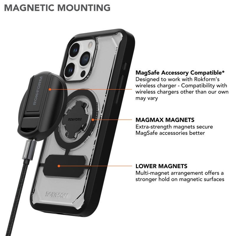 Rokform - iPhone 15 Pro Max Case, Crystal Series, Magnetic Clear iPhone 15 Pro Max Cover with RokLock Twist Lock, Slim Drop Tested Armor (Clear) - Image 4