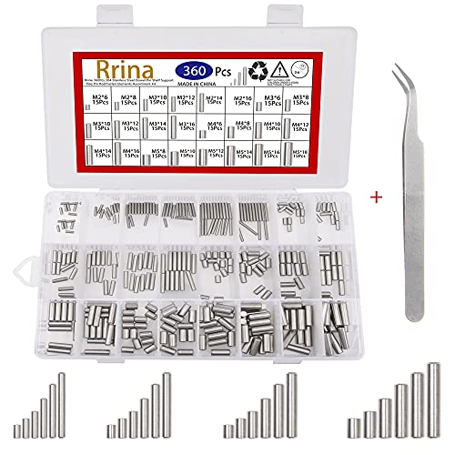 Rrina 360Pcs 304 Stainless Steel Dowel Pin Shelf Support Peg Pin Rod Fasten Elements Assortment Kit, 24 Sizes M2 M3 M4 M5 - Image 1