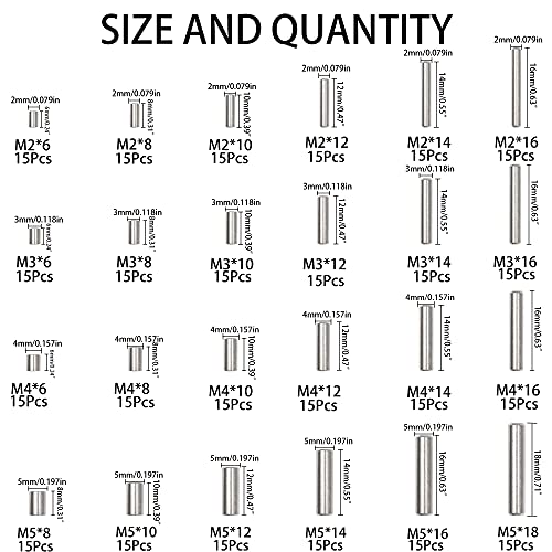 Rrina 360Pcs 304 Stainless Steel Dowel Pin Shelf Support Peg Pin Rod Fasten Elements Assortment Kit, 24 Sizes M2 M3 M4 M5 - Image 2