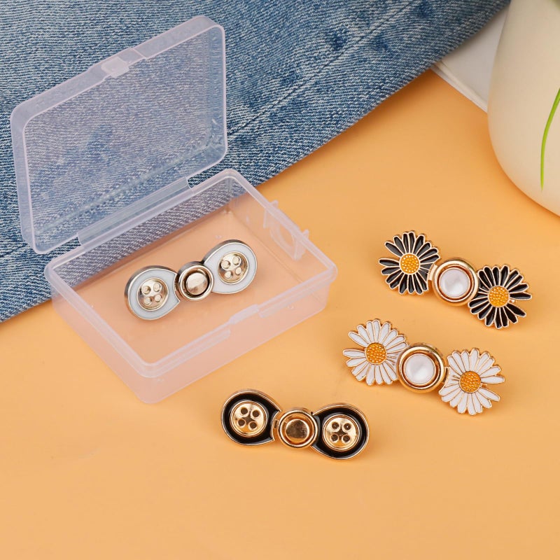TOOVREN Pant Waist Tightener, Detachable Jean Buttons for Loose Jeans, No Sew and No Tools Button Pins for Jeans, Adjustable Jean Buttons Pins, Daisy Flower Instant Pants Button Tightener 4 Sets - Image 4