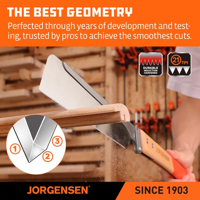 JORGENSEN Japanese Pull Saw, 9.5 Inch Pro Folding Dovetail Saw with Beech Wood Long handle, SK5 Steel Blade Tool-less Quick Change, 21TPI Cross Cut Woodworking Handsaw for Hardwood, Softwood - Image 3