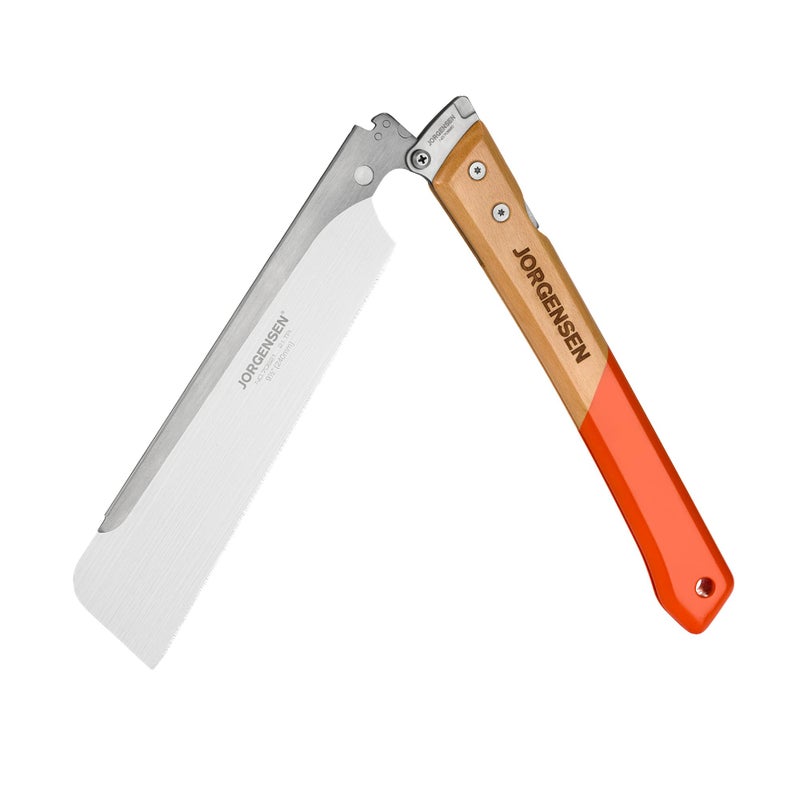 JORGENSEN Japanese Pull Saw, 9.5 Inch Pro Folding Dovetail Saw with Beech Wood Long handle, SK5 Steel Blade Tool-less Quick Change, 21TPI Cross Cut Woodworking Handsaw for Hardwood, Softwood - Image 1