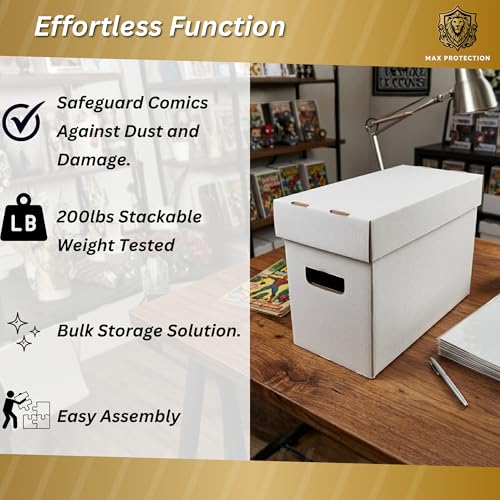 Max Protection Comic Book Storage Boxes - Pack of 3 - Short Cardboard for 150-175 Comic Books - Double Thickness Design - Premium Stackable Book Box for Silver Age & Modern Comics - Image 2