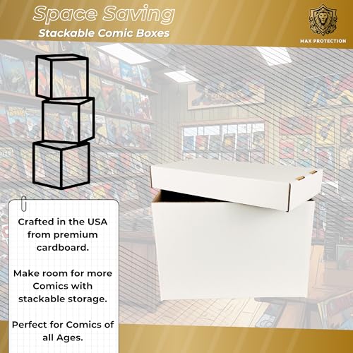 Max Protection Comic Book Storage Boxes - Pack of 3 - Short Cardboard for 150-175 Comic Books - Double Thickness Design - Premium Stackable Book Box for Silver Age & Modern Comics - Image 4