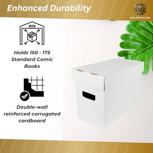 Max Protection Comic Book Storage Boxes - Pack of 3 - Short Cardboard for 150-175 Comic Books - Double Thickness Design - Premium Stackable Book Box for Silver Age & Modern Comics - Image 5