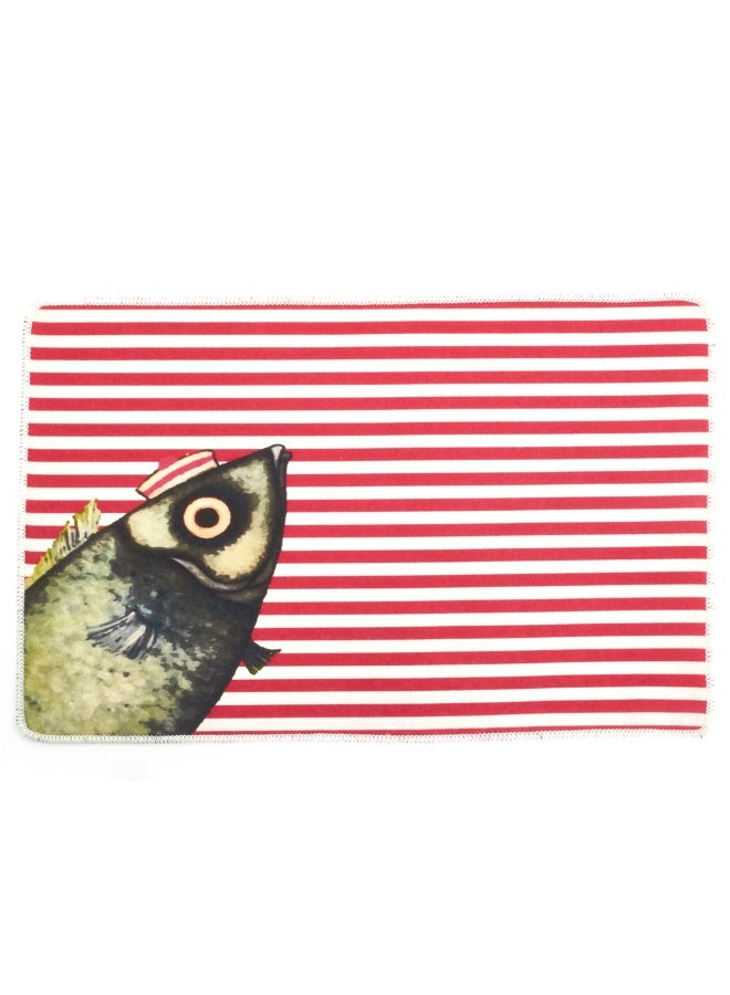 Biggdesign Washable Indoor Doormat 45x70cm, Durable Polyester Mat, Non-Slip Bottom, Pet Friendly, Machine Washable, Red Stripes Fish Design Doormat, Ideal Door Mat for Kitchen, Bathroom, Living Room, Entryway - Image 1