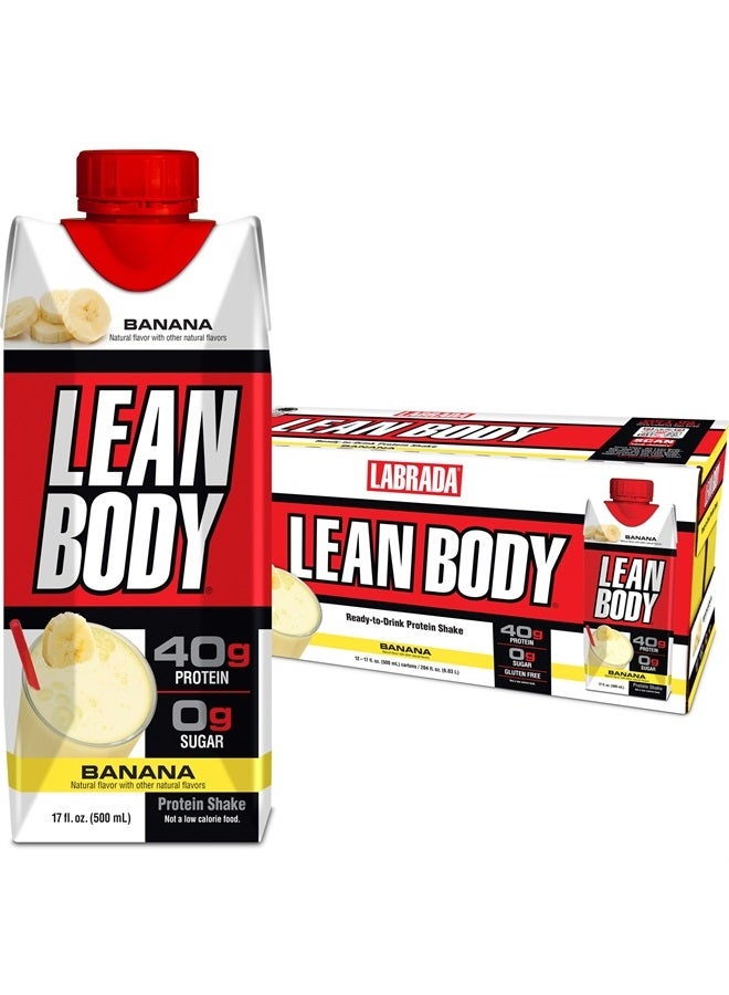 LABRADA Lean Body Ready-to-Drink Banana Protein Shake, 40g Protein, Whey Blend, 0 Sugar, Gluten Free, 22 Vitamins & Minerals, 17 Ounce (Recyclable Carton & Lid - Pack of 12) LABRADA - Image 1