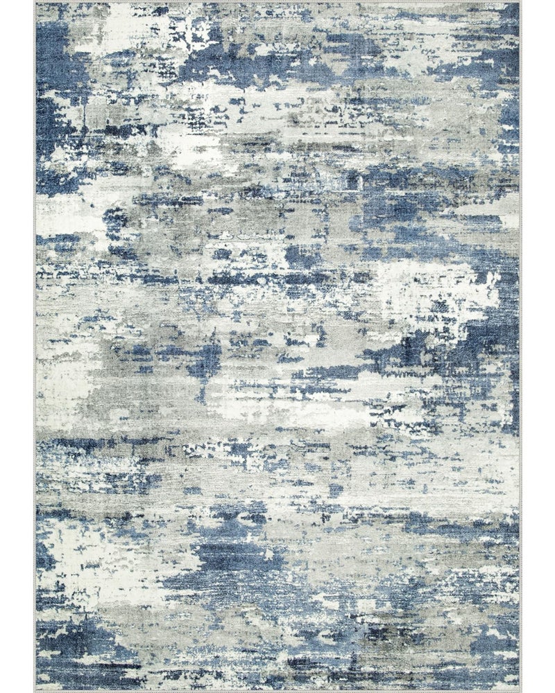 Gent drizz Area Rugs 5x7 Living Room: Large Soft Washable Rug Modern Abstract Anti-Skid Non-Shedding Carpet Indoor Floor Thin Carpets for Bedroom Dining Room Farmhouse Nursery Home Office Grey Blue - Image 2