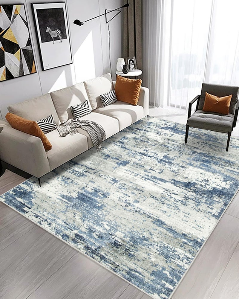 Gent drizz Area Rugs 5x7 Living Room: Large Soft Washable Rug Modern Abstract Anti-Skid Non-Shedding Carpet Indoor Floor Thin Carpets for Bedroom Dining Room Farmhouse Nursery Home Office Grey Blue - Image 3