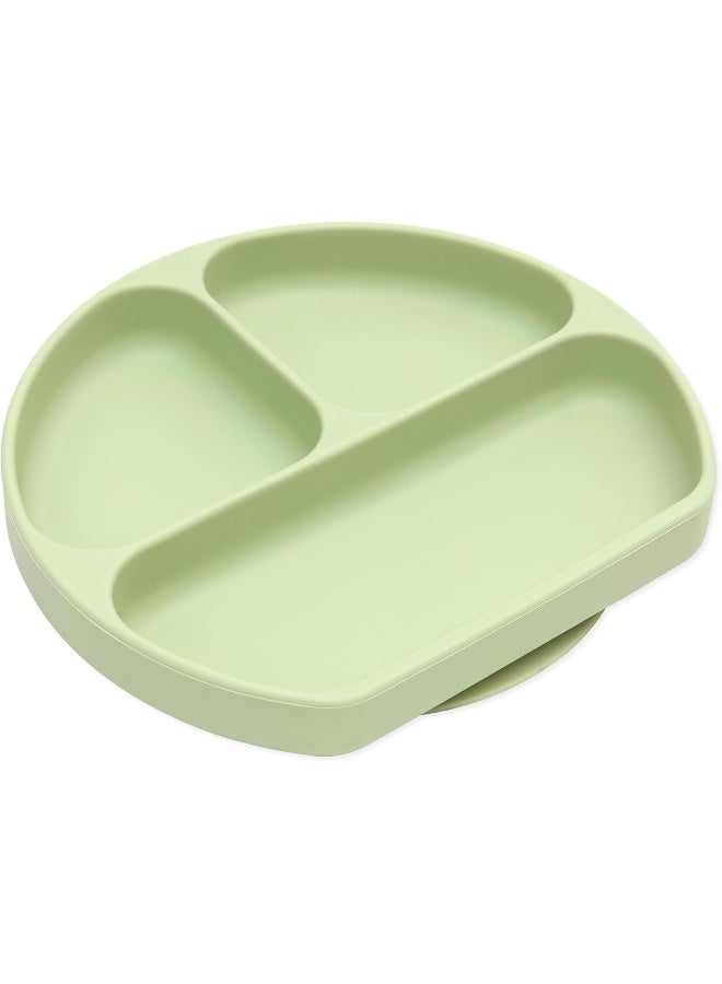 Bumkins Silicone Grip Dish, Suction Plate, Divided Plate, for Baby and Toddler, BPA Free, Microwave and Dishwasher Safe â€“ Sage - Image 1