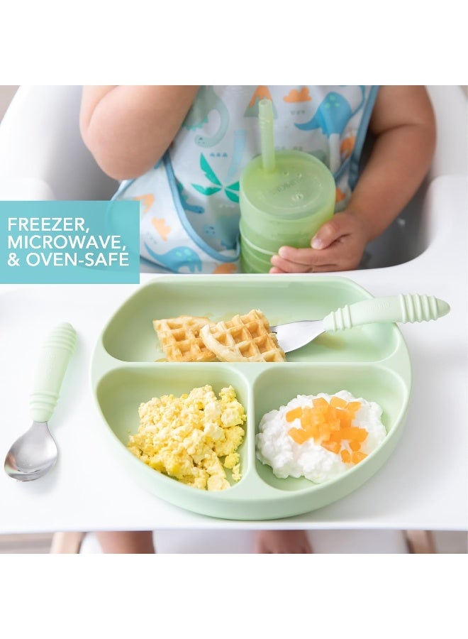 Bumkins Silicone Grip Dish, Suction Plate, Divided Plate, for Baby and Toddler, BPA Free, Microwave and Dishwasher Safe â€“ Sage - Image 4