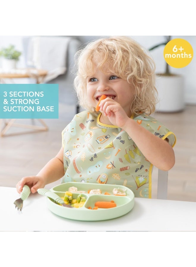 Bumkins Silicone Grip Dish, Suction Plate, Divided Plate, for Baby and Toddler, BPA Free, Microwave and Dishwasher Safe â€“ Sage - Image 2