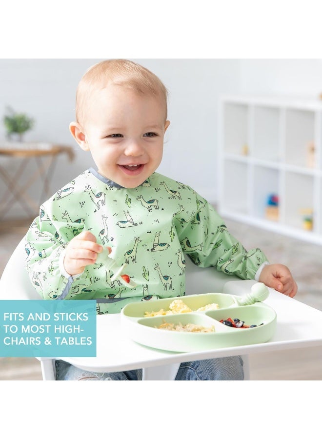 Bumkins Silicone Grip Dish, Suction Plate, Divided Plate, for Baby and Toddler, BPA Free, Microwave and Dishwasher Safe â€“ Sage - Image 3