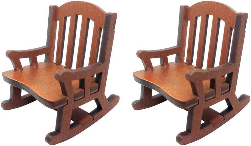 klarako 2 Pieces 1/12 Dollhouse Miniature Furniture Wooden Rocking Chair Model Handicraft Decor - Image 1