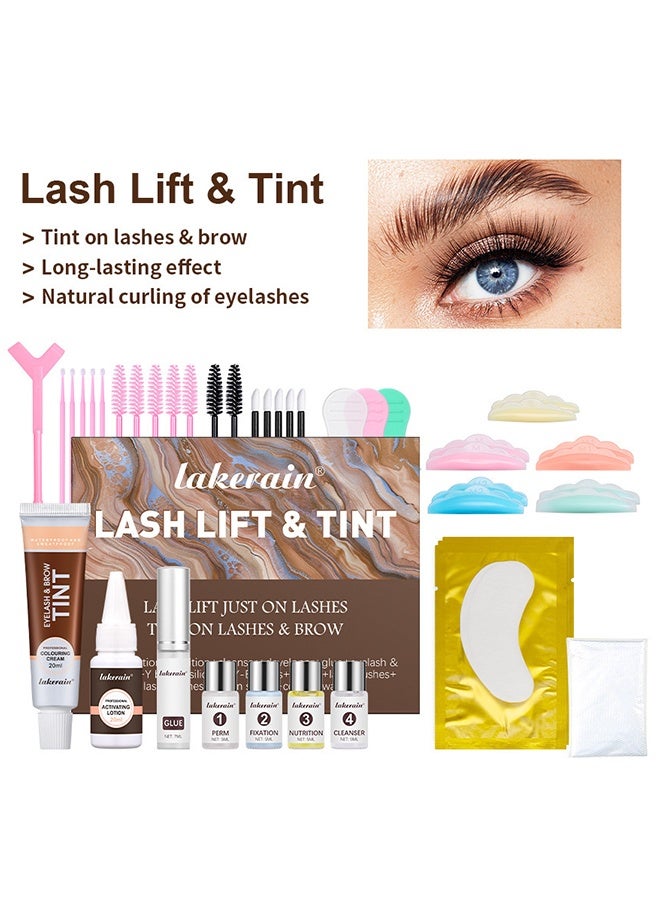 lakerain Lash Lift & Brow Tint Kit, Brown Professional 2-in-1 Eyelash Perming & Eyebrow Dyeing Set,  Long-Lasting  Waterproof Curling & Tinting Kit with Full Tools for Home Salon Use - Image 2