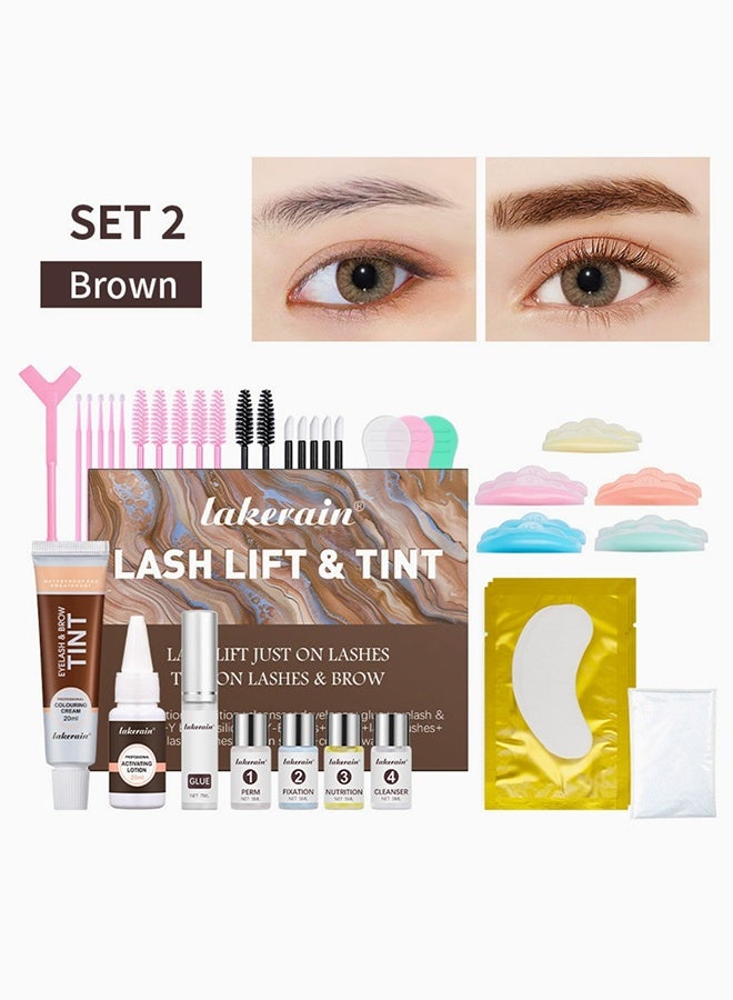 lakerain Lash Lift & Brow Tint Kit, Brown Professional 2-in-1 Eyelash Perming & Eyebrow Dyeing Set,  Long-Lasting  Waterproof Curling & Tinting Kit with Full Tools for Home Salon Use - Image 1