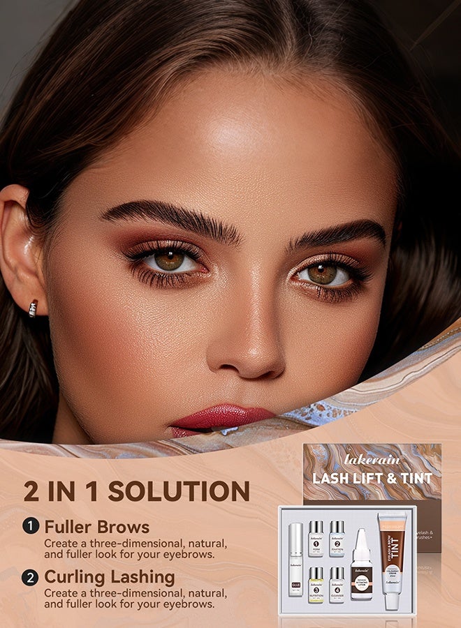 lakerain Lash Lift & Brow Tint Kit, Brown Professional 2-in-1 Eyelash Perming & Eyebrow Dyeing Set,  Long-Lasting  Waterproof Curling & Tinting Kit with Full Tools for Home Salon Use - Image 5