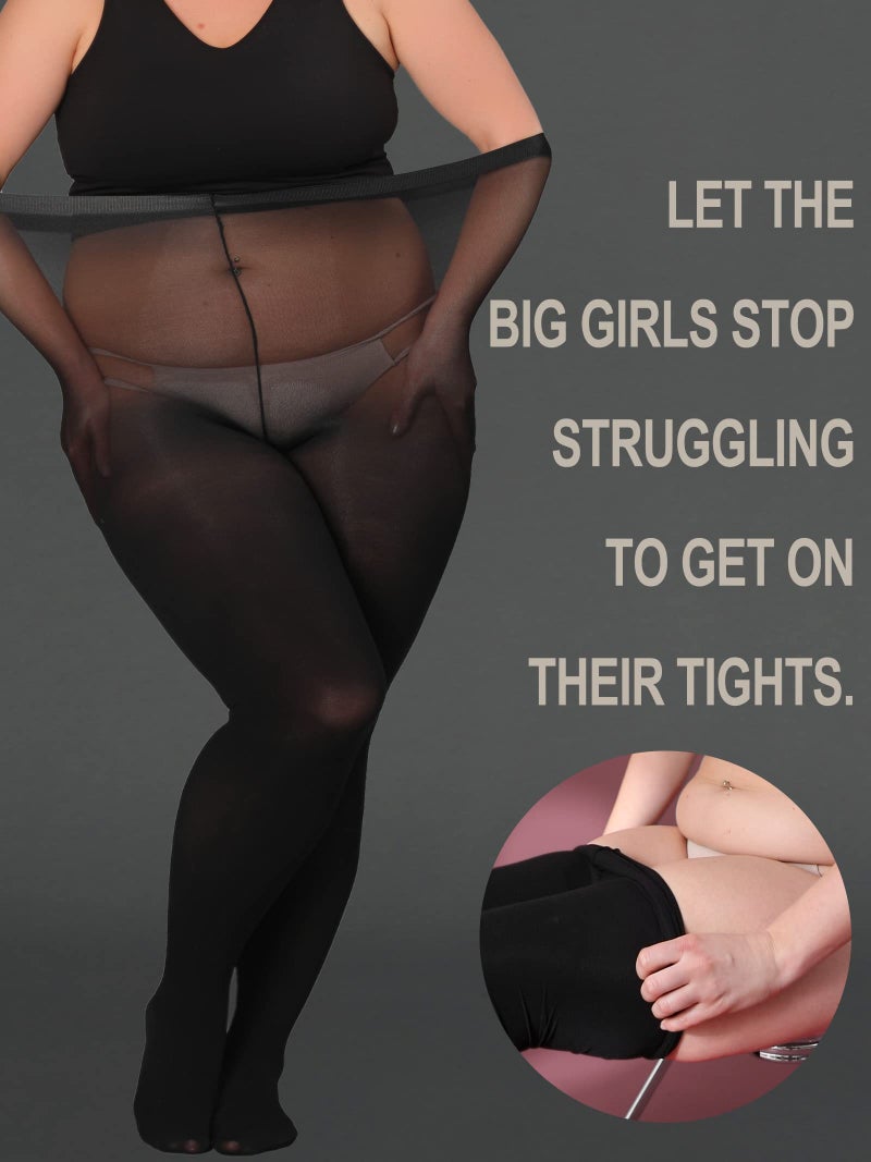 HONENNA Queen Plus Size Tights, 20+ Colors Women's Curves Semi Opaque Stockings Nylons Pantyhose 1X 2X 3X 4X 5X 6X, 1-6 Pairs (1 Pair-Black 3X-4X) - Image 4