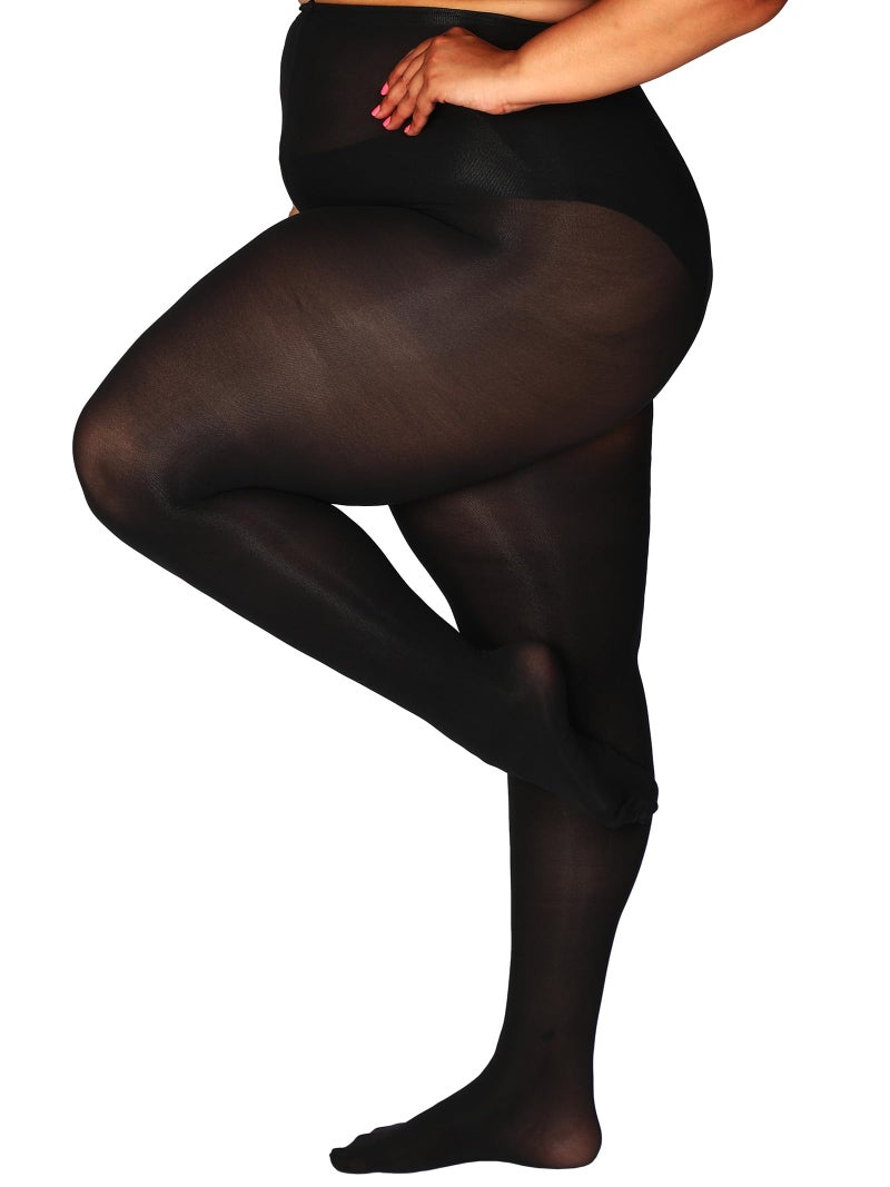 HONENNA Queen Plus Size Tights, 20+ Colors Women's Curves Semi Opaque Stockings Nylons Pantyhose 1X 2X 3X 4X 5X 6X, 1-6 Pairs (1 Pair-Black 3X-4X) - Image 1