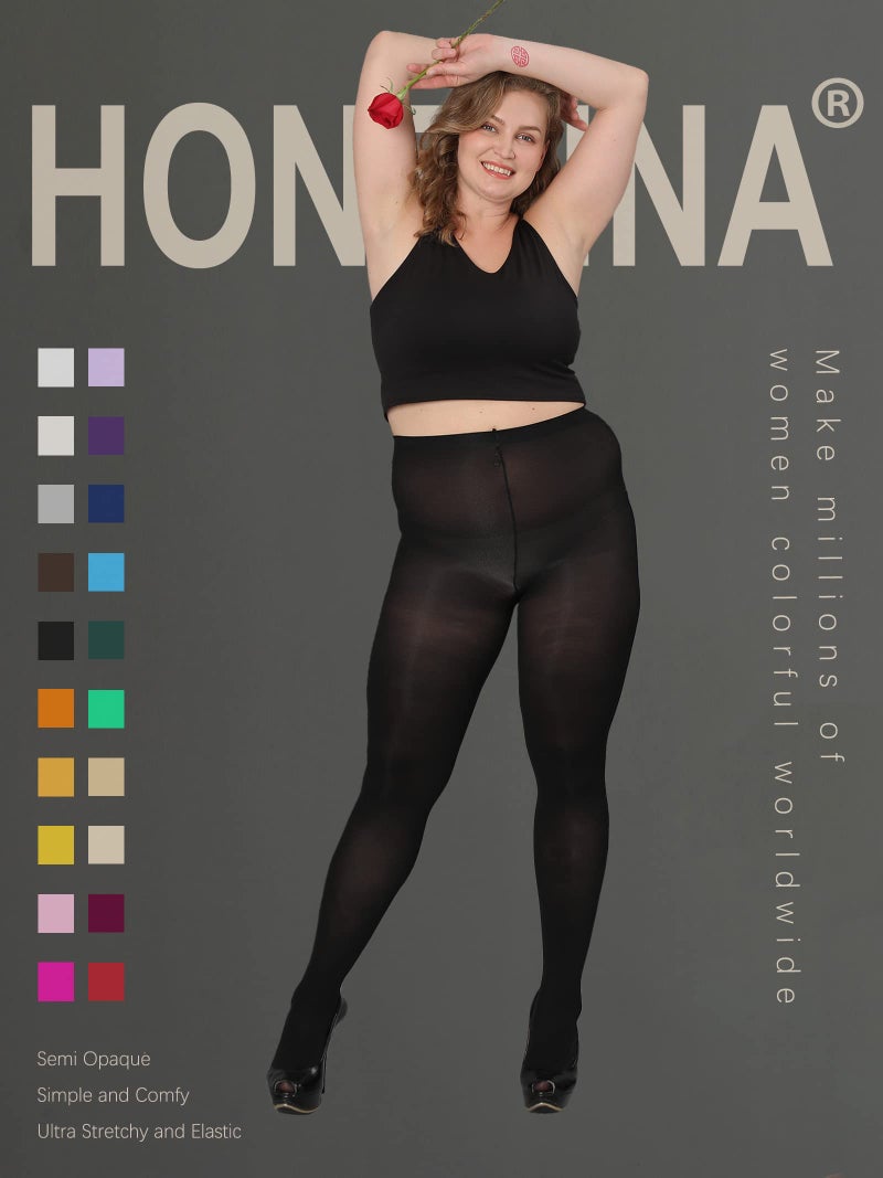 HONENNA Queen Plus Size Tights, 20+ Colors Women's Curves Semi Opaque Stockings Nylons Pantyhose 1X 2X 3X 4X 5X 6X, 1-6 Pairs (1 Pair-Black 3X-4X) - Image 2