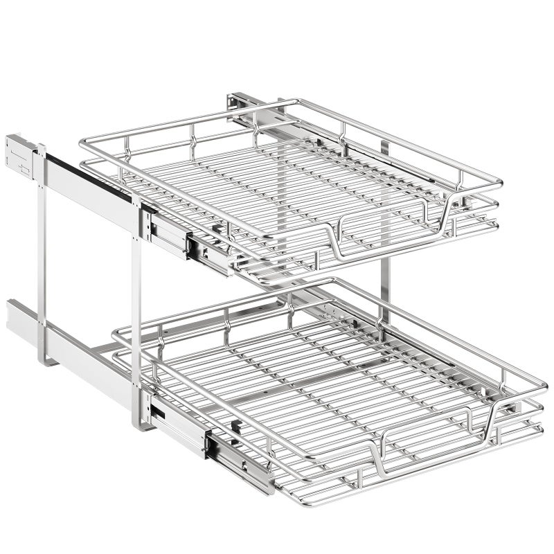 QUYUWU 2-Tier Kitchen Cabinet Pull Out Shelf and Drawer Organizer Slide Out Pantry Storaqe Basket in Multiple Sizes (18" W x 21" D) - Image 1