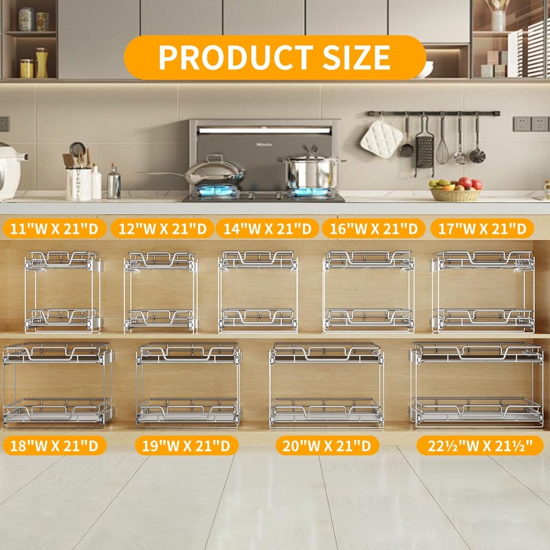 QUYUWU 2-Tier Kitchen Cabinet Pull Out Shelf and Drawer Organizer Slide Out Pantry Storaqe Basket in Multiple Sizes (18" W x 21" D) - Image 4