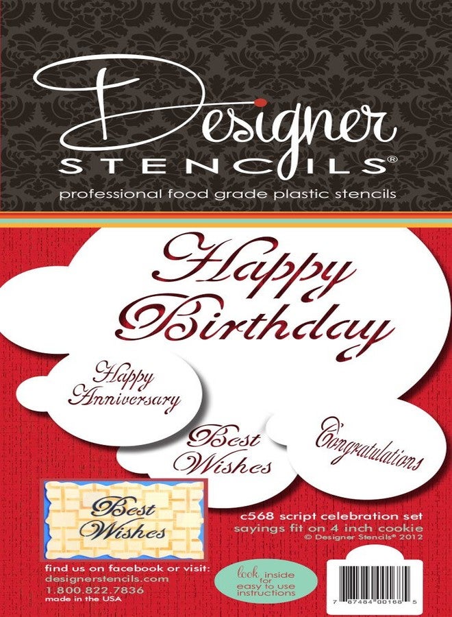Designer Stencils Script Celebration Cake Stencils Set, Beige/Semi-Transparent - Image 1