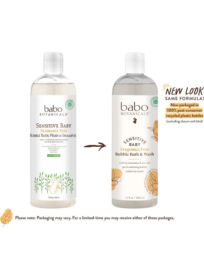 Babo Botanicals Sensitive Baby Fragrance-Free 2-in-1 Bubble Bath & Wash - Shea Butter, Calendula & Oat - Vegan - EWG Verified - For Babies & Kids - Image 2
