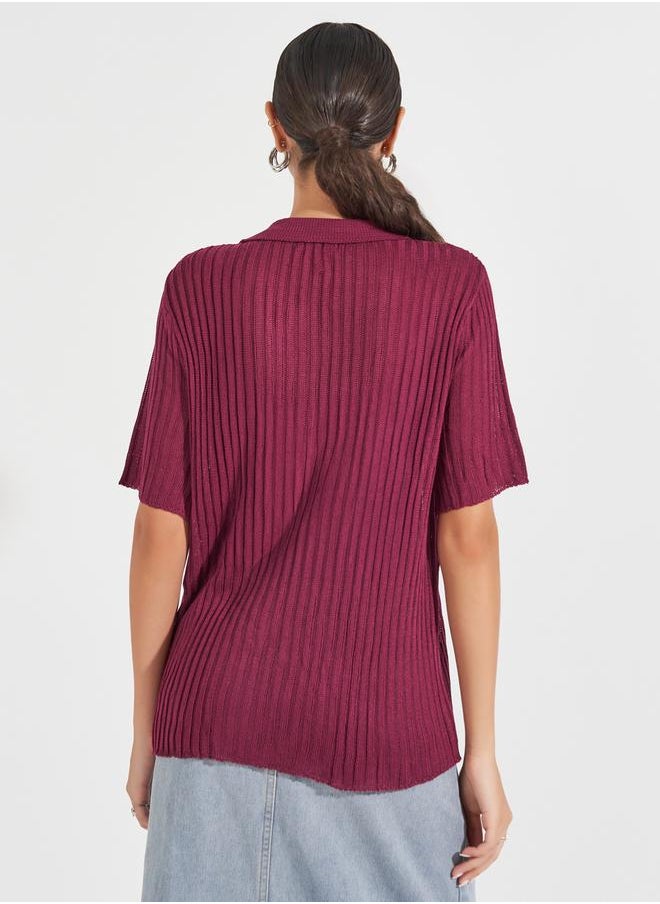Styli Ribbed Knit Relaxed Fit Short Sleeves Shirt  - Image 4