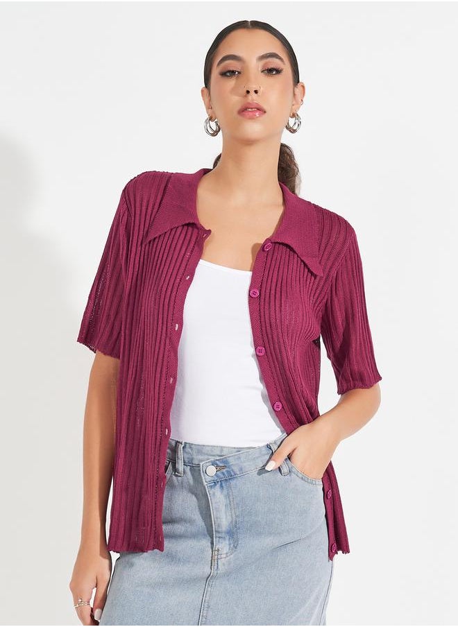 Styli Ribbed Knit Relaxed Fit Short Sleeves Shirt  - Image 5