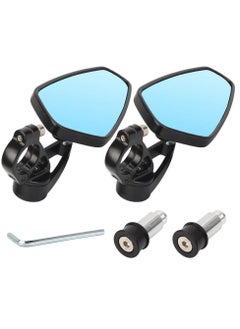 Y&D Motorcycle Modified Rear View Mirrors universal 22mm reversing Handlebar End MirrorCNC Rearview Mirror Oval Aluminum (Blue Mirror)  - Image 1