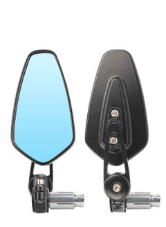 Y&D Motorcycle Modified Rear View Mirrors universal 22mm reversing Handlebar End MirrorCNC Rearview Mirror Oval Aluminum (Blue Mirror)  - Image 2