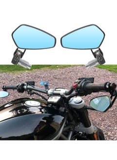 Y&D Motorcycle Modified Rear View Mirrors universal 22mm reversing Handlebar End MirrorCNC Rearview Mirror Oval Aluminum (Blue Mirror)  - Image 5