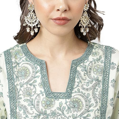 FIORRA Women's Mint Green Pure Cotton A-line Kurta with Pant SET0100 - Image 5