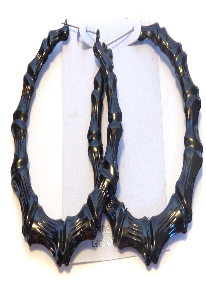 Large Bamboo Earrings 3.5 inch Hoops Black Hoop Earrings