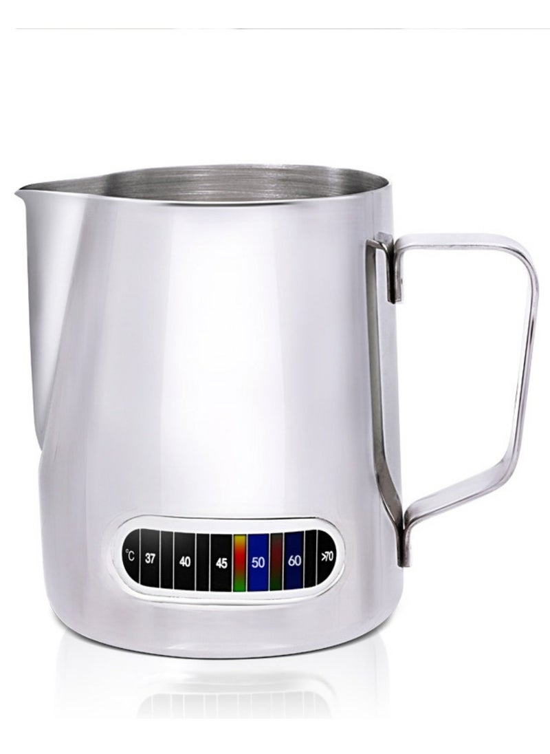 Milk Frothing Pitcher 600ml with Thermometer Espresso Steaming Frothing Cup with Internal Measurement Perfect for Espresso Machines and Latte Cappuccino Art, Coffee Fest Family office Commercia