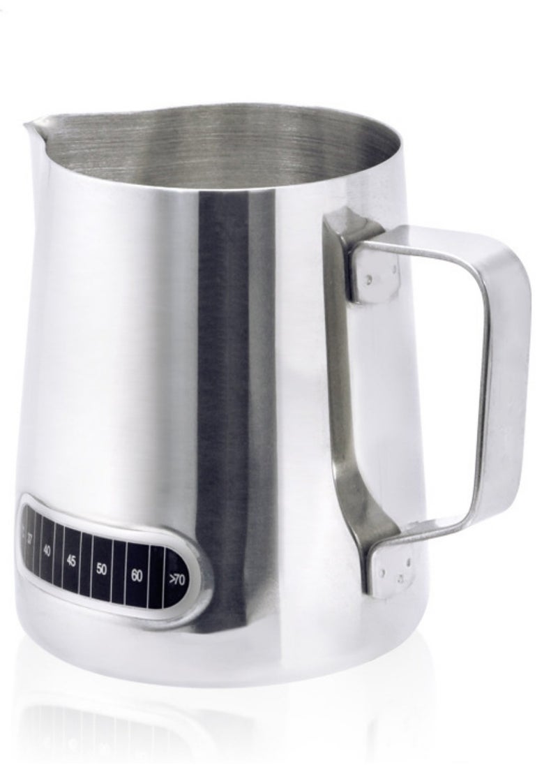 Milk Frothing Pitcher 600ml with Thermometer Espresso Steaming Frothing Cup with Internal Measurement Perfect for Espresso Machines and Latte Cappuccino Art, Coffee Fest Family office Commercia