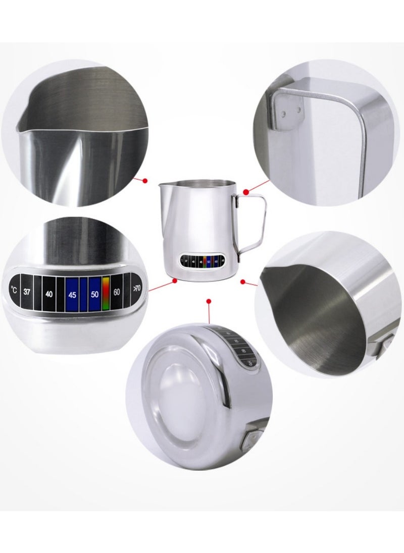Milk Frothing Pitcher 600ml with Thermometer Espresso Steaming Frothing Cup with Internal Measurement Perfect for Espresso Machines and Latte Cappuccino Art, Coffee Fest Family office Commercia