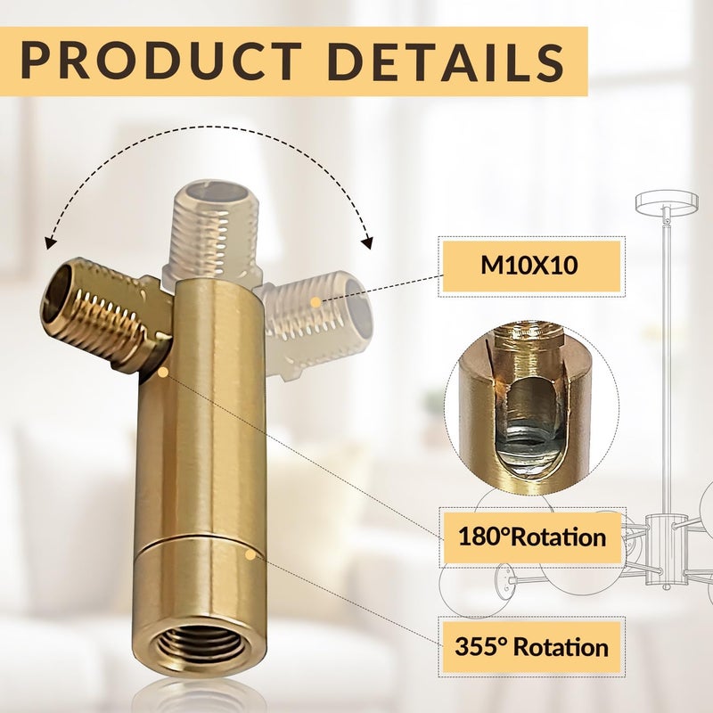KCO Lighting Brass Sloped Ceiling Light Adapter, 2 Pack 180 Degree Pendant Suspension Canopy for Chandelier, Hanging Helper Suitable for Vaulted or Angle Ceiling - Image 3
