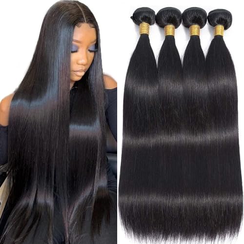 WOWQUEEN Brazilian Straight Human Hair 4 Bundles 10 12 14 16 Inch 100% Unprocessed Virgin Straight Weave Bundles Human Hair - Image 1