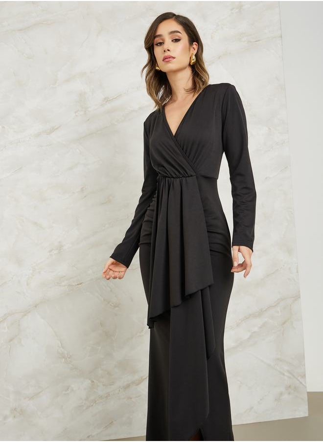 Styli - Gathered Detail Drape Sheath Maxi Dress - Image 1