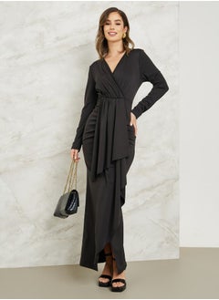 Gathered Detail Drape Sheath Maxi Dress