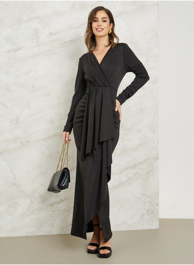 Styli - Gathered Detail Drape Sheath Maxi Dress - Image 1