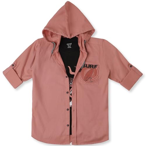 CAVIO Boys Cotton Hooded Full Sleeves Shirt and T-Shirt Pink - Image 1