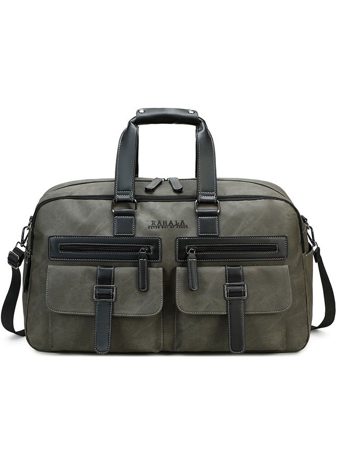 RAHALA 805 Leather Duffel Travel Weekend Large Capacity GYM Business Stylish Multiple Pockets Water-resistant Carry-on Bag - Army Green  - Image 1