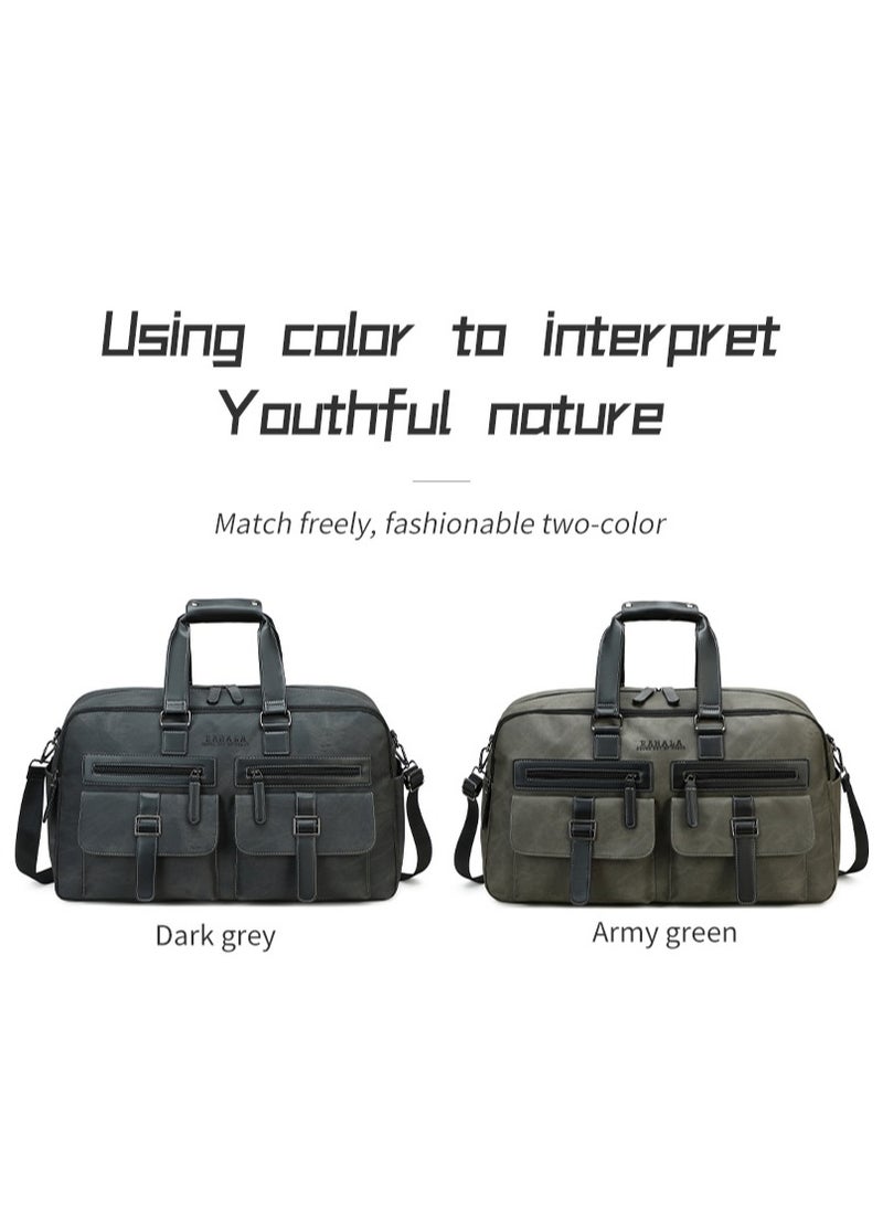 RAHALA 805 Leather Duffel Travel Weekend Large Capacity GYM Business Stylish Multiple Pockets Water-resistant Carry-on Bag - Army Green  - Image 2