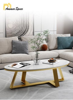 Coffee Table White Faux Marble Coffee Table Oval Modern Center Table Tea Table for Small Space Living Room Wooden Living Room Tables End Table with Gold Metal Leg - pzsku/Z741D21C51B0C85B42F01Z/45/_/1736845753/99324346-472f-47d0-ab42-aae82f1e43fa