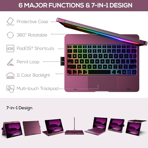 typecase Touch iPad 10th Generation Case with Keyboard (10.9", 2022), Multi-Touch Trackpad, 10 Color Backlight, 360° Rotatable, Thin & Light for Apple iPad 10th Gen 10.9 (Raspberry) - Image 4