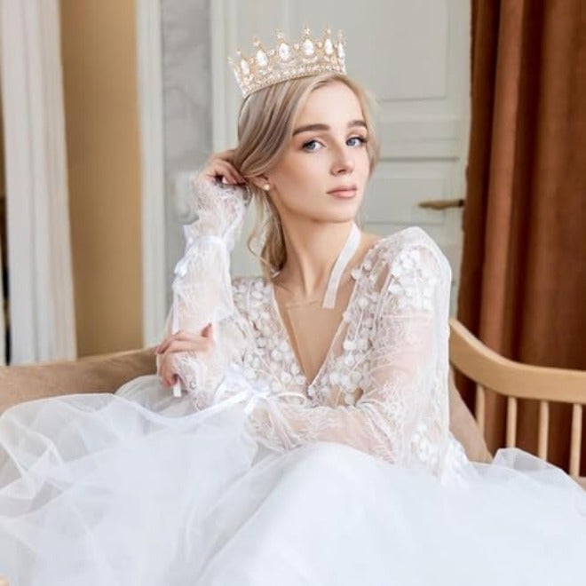 MAKINGTEC Queen Crown for Women, Gold Crystal Tiara for Girl Rhinestone Wedding Headband for Bride Hair Accessories for Costume Birthday Party Prom Gifts - Image 4